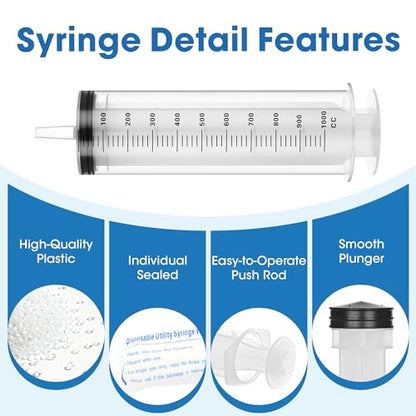 1000mL Plastic Syringe for Liquid - Large Syringes with Adapter for Scientific Labs, Feeding, Oil Filling, Individually Wrapped, 1 Pack - style: 1000mL