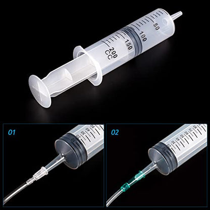 200ml/cc Syringes with Tube 40 Inch Handy Plastic Tubing and Adapter Tip | for Liquid, Refilling Measuring, Dispensing Watering, Plant Irrigation, Feeding Pets, Oil or Glue Applicator - size: 200ML/CC