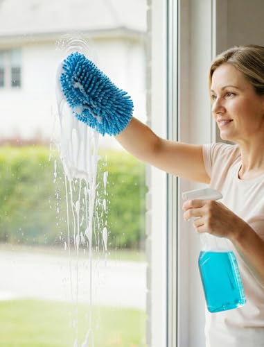 NiHome 4 Pairs Microfiber Cleaning Gloves, Dusting for Blinds, Reusable | Electrostatic Attraction Traps Fine Particles, Scratch-Free Flexible Fingers for Furniture Glass and Keyboards, Washable