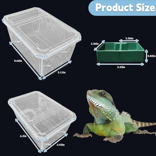 PINVNBY Reptile Feeding Box 6 PCS Snake Breeding Box Lizard Cricket Cage Habitat Hatching Container Transparent Portable Critter Keeper for Spider Scorpion Gecko Tortoise Treefrog (2 Large 4 Small)