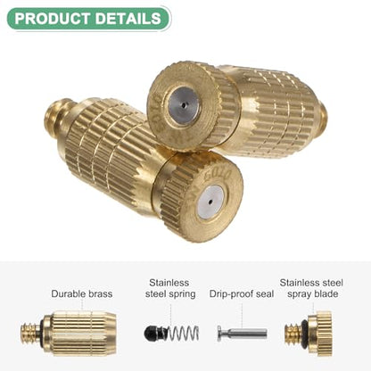 M METERXITY 20-Pack Brass Misting Nozzles, 0.024"/0.6mm Orifice Mister Nozzles Brass, High Pressure Spray Misting Nozzle Head for Outdoor Cooling System/Greenhouse/Landscaping [10/24 UNC] - size: 0.6mm