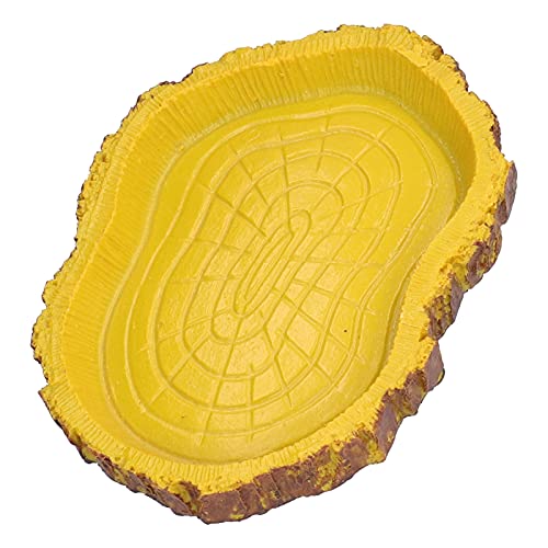 Omabeta Reptile Food Basin Imitation Bark Natural Style Easy Clean Dish for Aquariums Turtles Lizards Size 4.5in