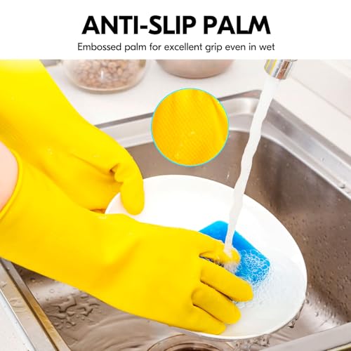 Vgo... Latex Reusable Household Gloves,Cleaning Gloves,Long Cuff (HH4601,L) | yellow,extra Thickness,kitchen,dishwashing,household,painting,gardening,pet care,car washing,bathroom,hair dyeing,laundry - color: Yellow, size: Large