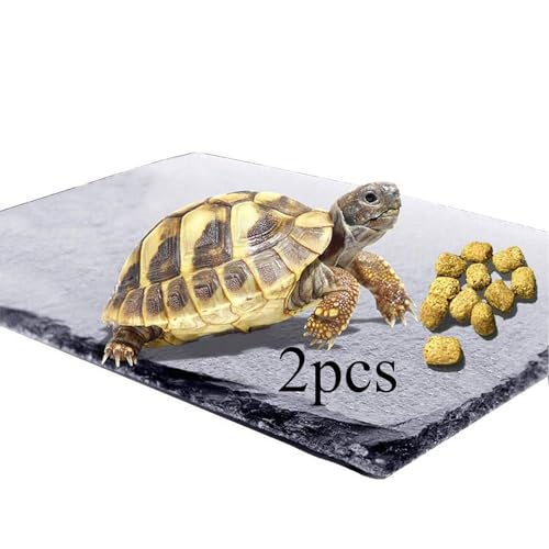 kathson 2 pcs Reptile Basking Platform Tortoise Rock Plate Turtle Bathing Area Feeding Food Dish Resting Terrace（7.9x11.8inch） - size: 7.9x11.8inch,2PCS