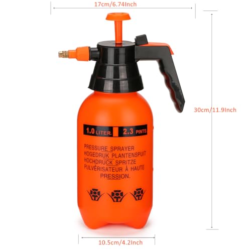 MRPAPA Pressurized Hand Sprayer - Multi-Purpose Garden Sprayer 35 Oz with Adjustable Nozzle (1L-Orange) - color: 1L-orange
