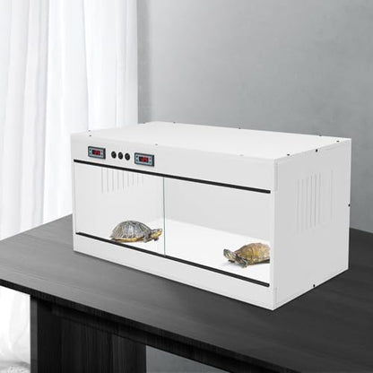 PVC Reptile Terrarium Tanks Enclosure for Chameleons Lizards Snakes, Reptile Pet Breeding Box ReptileHabitat with Two Independent Temperature Control and Glass Sliding Door (White) - color: White