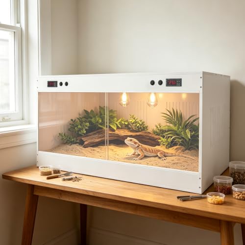 Intelligent PVC Reptile Enclosure System, 39.6 Inch Bearded Dragon Tank | with Dual Independent Temperature Control & Memory Function, Screw Base Bulb Holders for Reptile Habitat (39.4x19.7x19.7in)
