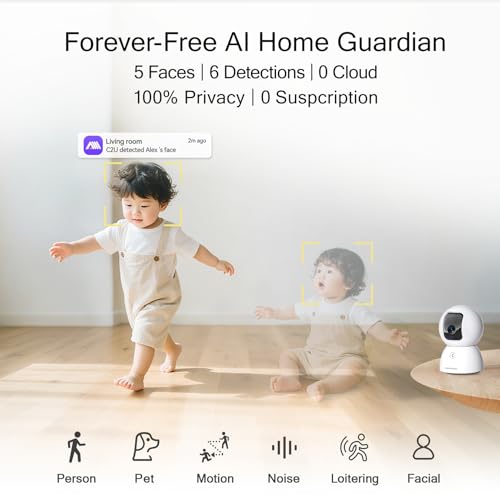 5G Security Camera Indoor, 3K Pet/Dog Camera with Speaker/Phone App, PTZ WiFi Baby Monitor Cameras for Home Security, 0-Glow Night Vision 2-Way Talk, AI Tracking Facial Recognition Time Lapse