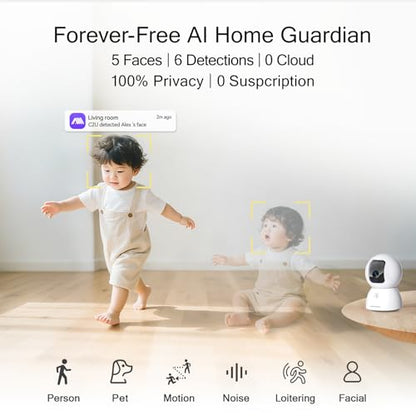 5G Security Camera Indoor, 3K Pet/Dog Camera with Speaker/Phone App, PTZ WiFi Baby Monitor Cameras for Home Security, 0-Glow Night Vision 2-Way Talk, AI Tracking Facial Recognition Time Lapse