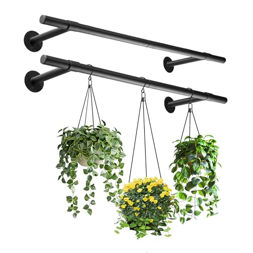 2 pcs Hanging Planters Rod, Plant Hanger Indoor for Window Ceiling, Hanging Plant Shelf for Wall Planter House Plants, Plant Shelves Metal Holder Bar 31.5 In (Pots, Plants, Chains not Included) - size: 31.5In Length-2Pcs