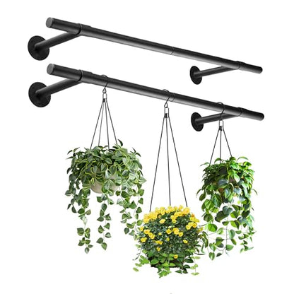 2 pcs Hanging Planters Rod, Plant Hanger Indoor for Window Ceiling, Hanging Plant Shelf for Wall Planter House Plants, Plant Shelves Metal Holder Bar 31.5 In (Pots, Plants, Chains not Included) - size: 31.5In Length-2Pcs