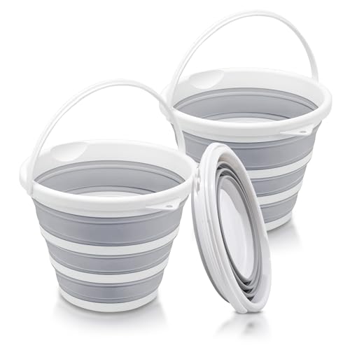2-Pack Collapsible Buckets - 2.6 Gallon (10L) Large Capacity, Essential for RV, Garden Cleaning, Car Washing, Camping, Fishing, Multi-Purpose Durable Portable Buckets, Easy Storage, Use Anywhere