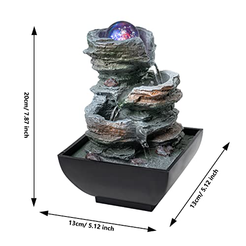 Father'sDen Tabletop Water Fountain-Indoor Waterfall-Desk Fountain-Audible Relaxing Waterfall Sounds from mini Water Feature with Inspiring LED Colors from Spinning Glass Ball