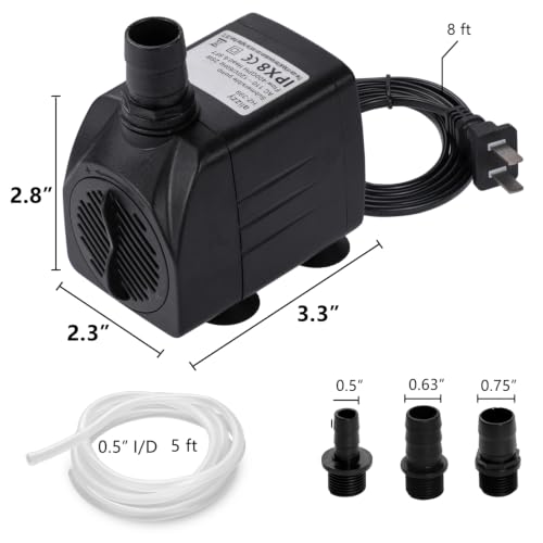 alizzy 400 GPH Fountain Pump, Durable Submersible Water Pump | Overheat Protection, 1500 L/H, 25 W, Adjustable Flow, 6.5 ft Lift Height, 6 ft Power Cord, 3 Nozzles, with Tubing