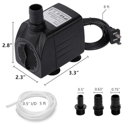 alizzy 400 GPH Fountain Pump, Durable Submersible Water Pump | Overheat Protection, 1500 L/H, 25 W, Adjustable Flow, 6.5 ft Lift Height, 6 ft Power Cord, 3 Nozzles, with Tubing