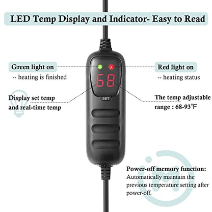 HITOP Compact Submersible Aquarium Heater -300W Digital Heater for Fish Tank/Turtle Tank, for Saltwater and Fresh Water with Temperature Controller - size: (45-75Gal) 300W
