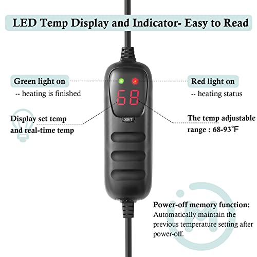 HITOP Compact Submersible Aquarium Heater -200W Digita Heater for Fish Tank Turtle Tank, for Saltwater and Fresh Water with Temperature Controller - size: (30-50Gal) 200W