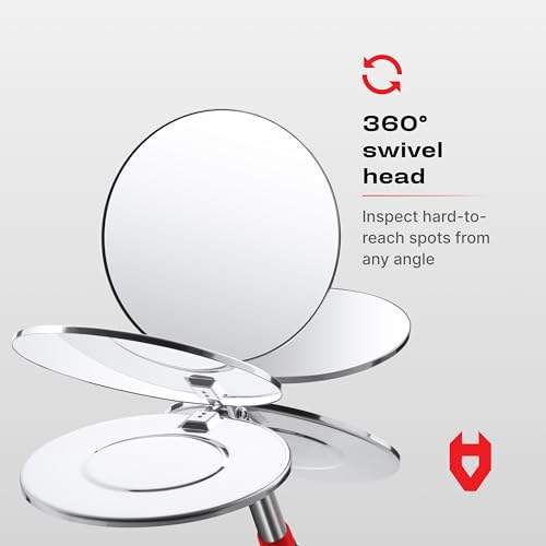 NoCry Heavy Duty Telescoping Inspection Mirror — 3.23 Inch Round Mirror on a Stick; 2-in-1 Storage Pouch; Extendable Mirror up to 30in; Non-Slip Handle; 360° Inspection Mirror Telescoping Swivel Head - style: Telescoping Inspection Mirror