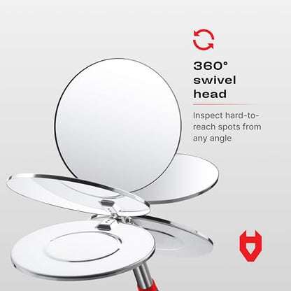 NoCry Heavy Duty Telescoping Inspection Mirror — 3.23 Inch Round Mirror on a Stick; 2-in-1 Storage Pouch; Extendable Mirror up to 30in; Non-Slip Handle; 360° Inspection Mirror Telescoping Swivel Head - style: Telescoping Inspection Mirror
