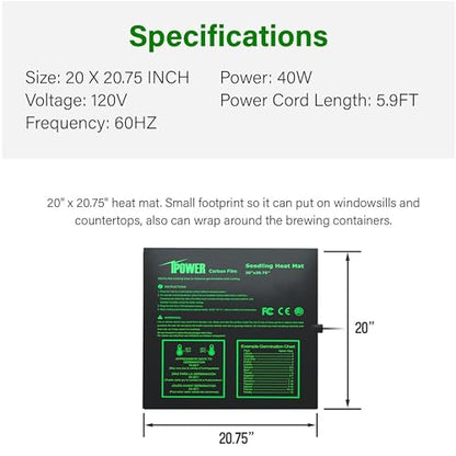 iPower 2 Pack 20" x 20.75" Seeding Heat Mat with Thermostat Temperature Adjustable Knob Durable Hydroponic Warm Plant Germination Starting Pad, Black - size: 20" x 20.75"(x2), style: with Adjustable Knob