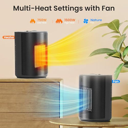 Electactic Small Space Heater for Indoor Use, PTC Ceramic 1500W Portable Electric Heater with 3 Heat Modes, Overheat & Tip-Over Protection, ETL Certified, for Office & Bedroom & Desk, Black