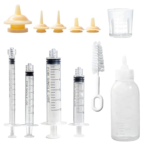 Newborn Pet Feeding Kit, 100ml Small Animal Nursing Bottle with BPA-Free Nipple, Oral Syringe, Measuring Cup & Cleaning Brush for Kittens, Puppies, Rabbits, Squirrels | Safe Hygienic Milk Feeder Set