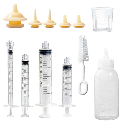 Newborn Pet Feeding Kit, 100ml Small Animal Nursing Bottle with BPA-Free Nipple, Oral Syringe, Measuring Cup & Cleaning Brush for Kittens, Puppies, Rabbits, Squirrels | Safe Hygienic Milk Feeder Set