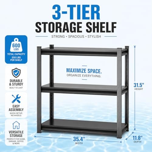 Aquarium Stand 1200 LBS Fish Tank Stand Heavy Duty Adjustable Shelf | Metal storage shelving with adjustable tiers for turtle tanks, reptile terrariums and pet supplies organization at home - size: 3-TIER 31.5"H×35.4"W×11.8"D