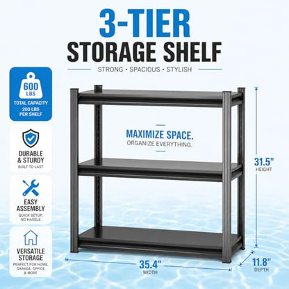 Aquarium Stand 1200 LBS Fish Tank Stand Heavy Duty Adjustable Shelf | Metal storage shelving with adjustable tiers for turtle tanks, reptile terrariums and pet supplies organization at home - size: 3-TIER 31.5"H×35.4"W×11.8"D