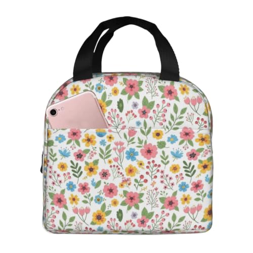Adult Flower Print Insulated Lunch Box Cooler | Flower Pink, Waterproof Nylon Thermal Tote, Lightweight Portable Cooler for Daily Commute - color: Pattern (844)