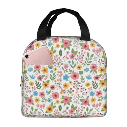 Adult Flower Print Insulated Lunch Box Cooler | Flower Pink, Waterproof Nylon Thermal Tote, Lightweight Portable Cooler for Daily Commute - color: Pattern (844)