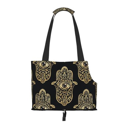 Small Pet Carrier Purse Bag, Gold Hand with Eye Print Shoulder Bag for Dogs Cats, Puppy Tote Travel Handbag - color: Gold Hand With Eye