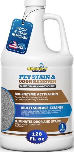 Sheiner's Pet Urine Enzyme Cleaner & Pet Stain & Odor Remover, Advanced Enzymatic Cleaner Solution for Carpets, Rugs, Upholstery & Multi-Surfaces, Safe for Pets & Kids. (128 oz) - size: 128 Fl Oz (Pack of 1)