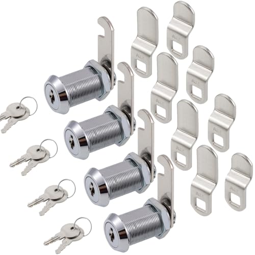 WOOCH Cabinet Cam Lock, 1-1/8 Inch Keyed Alike Cam Locks Secure File Drawer Door Mailbox Tool Box Dresser RV Cylinder Replacement Lock Hardware, Fits on 1" Max Panel Thickness (4 Pack) Chrome Finish - size: 1-1/8 Inch Offset