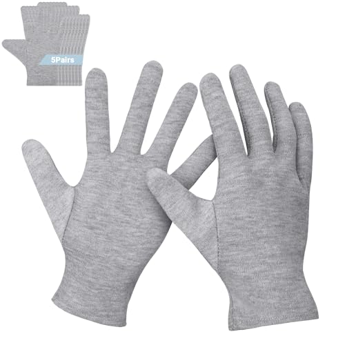 Cotton Work Gloves - 5 Pairs Gray Cotton Glove Liners for Men & Women Art Handling, Photography, Large Jewelry Gloves for Handling Film, Photo, Stamp, Coin Metal Inspection - color: Gray, size: L(5 Pairs)