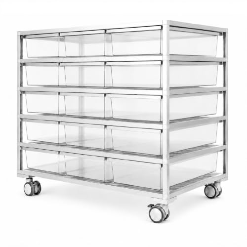 5 Tier Reptile Breeding Rack with Heating Pad, Aluminum Frame Hatchling Reptile Enclosure with Clear PET Tubs, Stackable Nursery Habitat for Baby Snake, Gecko, Lizard, Frog, Spider