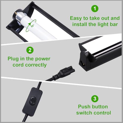 Aiicioo T5 HO UVB Reptile Light Fixture 5.0 8W Light Combo Kit 12 Inch Light Fixture Reptile Terrarium Hood with 8W Reptile Light Bar for Bearded Dragon Lizards Turtle Tank - size: 5.0 8W 12Inch