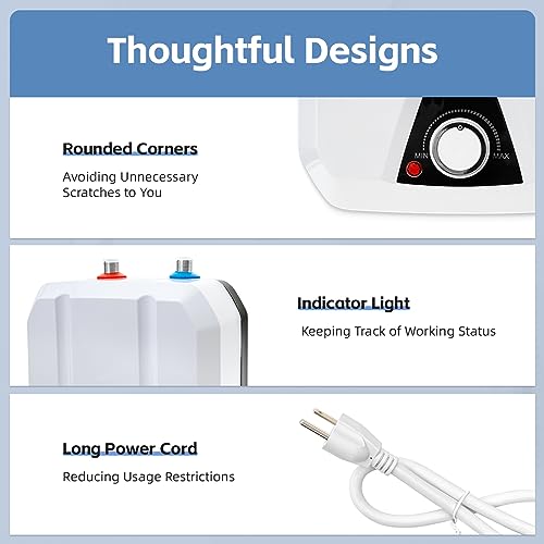 Mini Tank Water Heater Electric, 1500W Portable Water Heater Under Sink for Point of Use, 1.6Gallon Mini Water Heater, 110V Instant Hot Water Heater for Kitchen, Office