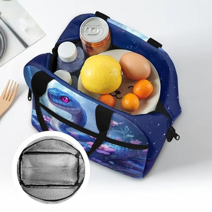 Kids Lunch Bag Snake Pattern: Holds Lunch Energy Meal + Water Bottle + Snacks - Insulated Lunch Box Keeps Cool- Ideal for Reptile Expo, School & Outdoor Adventure - color: Snake