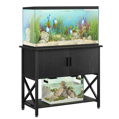 APPOLYN 40-50 Gal Aquarium Stand with Cabinet Storage, Black | 36.6"Lx18.9"W, Fish Tank Stand, Metal Frame, Adjustable Feet, Turtle Reptile Tank Stand, Easy Assembly, Living Room, Office - color: Black