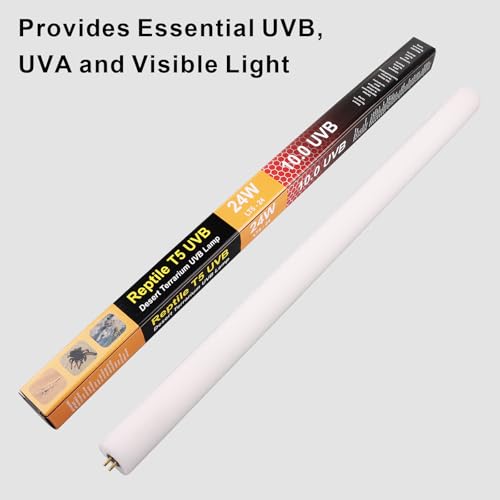 Aiicioo T5 HO Reptile UVB Light - Desert UVA UVB 10.0 Fluorescent Lamp 22" Tube Lighting Desert Reptile UVB Lamp 24W for Turtles Chameleon Tortoises Lizard Bearded Dragon - style: T5 Tube-24W 10.0