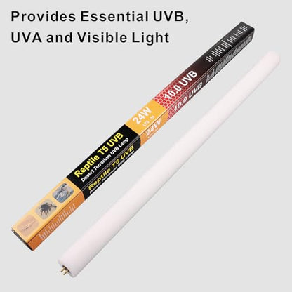 Aiicioo T5 HO Reptile UVB Light - Desert UVA UVB 10.0 Fluorescent Lamp 22" Tube Lighting Desert Reptile UVB Lamp 24W for Turtles Chameleon Tortoises Lizard Bearded Dragon - style: T5 Tube-24W 10.0