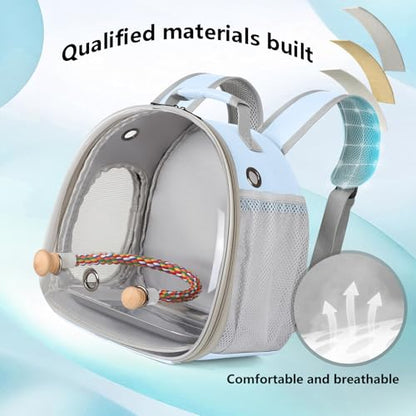 Small Bird Travel Backpack Carrier Cage, Backpack to Transport Backpack Carrier with Metal Tray Stand Perch for Parakeet Cockatiel Budgies Vet Carry Bag - color: Blue