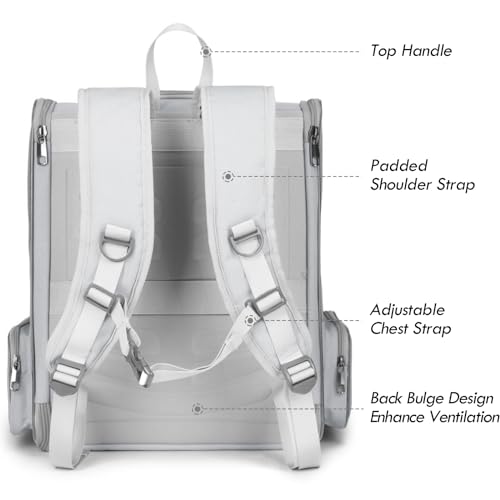 Cat Backpack Carrier, Large Pet Carrier Backpack with Kitten Wand Feather Toy for Medium Small Dog Cat Puppy Kitty Bunny up to 15lbs, Ventilated Mesh Kitten Bookbag for Travel Walking Outdoor (Grey) - color: Grey