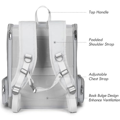 Cat Backpack Carrier, Large Pet Carrier Backpack with Kitten Wand Feather Toy for Medium Small Dog Cat Puppy Kitty Bunny up to 15lbs, Ventilated Mesh Kitten Bookbag for Travel Walking Outdoor (Grey) - color: Grey