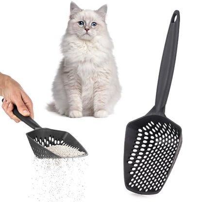 Set of 1 Fine Mesh Cat Litter Scoop with Small Holes, Deep Sifting Shovel for Litter, Reptile Terrarium Sand & Rabbit Pooper Lifter, Hanging Handle Poop Scooper (Black, Set of 1) - color: Black, size: Set of 1