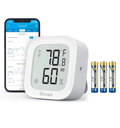 Govee WiFi Thermometer Hygrometer H5103 with Electronic Ink Display | Temp and humidity monitor with alert, 2.4G WiFi & Bluetooth, 2-yr data export. For bedroom, wine cellar, basement