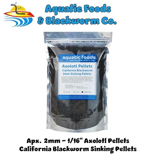 Axolotl Blackworm Pellets. 2mm-1/16 Sinking California Blackworm Small Pellets for Small Axolotl, Frogs, Shrimp, Salamanders, Newts, Snails…2 & 1/2-lbs Pouch Bag - size: 1.88 Pound (Pack of 1)
