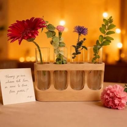 Plant Propagation Station with Wooden Stand, Gardening Gifts for Plant Lovers, 9-Level Dimmable LED Light 4 Glass Test Tubes Vases for Hydroponic Plants - Desktop Terrarium for Home Decor