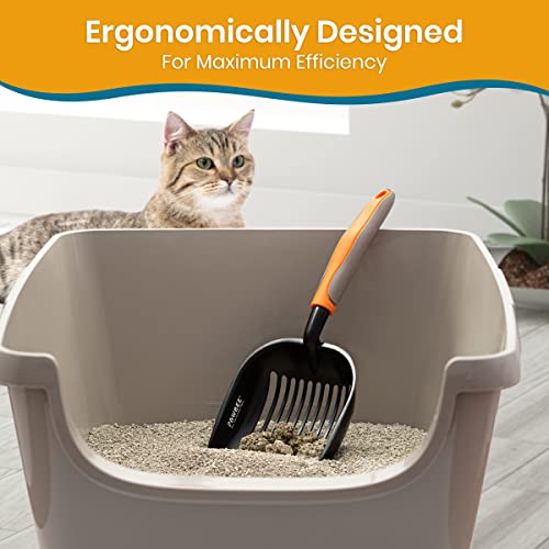 PAWBEE Premium Non-Stick Metal Cat Litter Scooper with Holder, Deep Shovel Poop Scoop, Long Non-Slip Handle